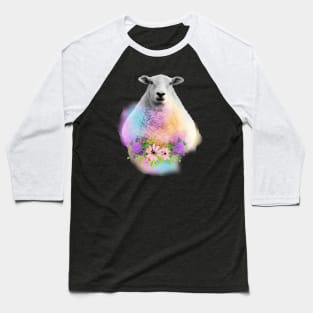 Watercolor Floral Sheep Baseball T-Shirt